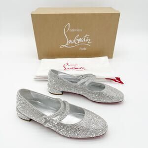 Christian Louboutin Sweet Jane Silver Strass Crystal Ballerina Flats EU 37.5